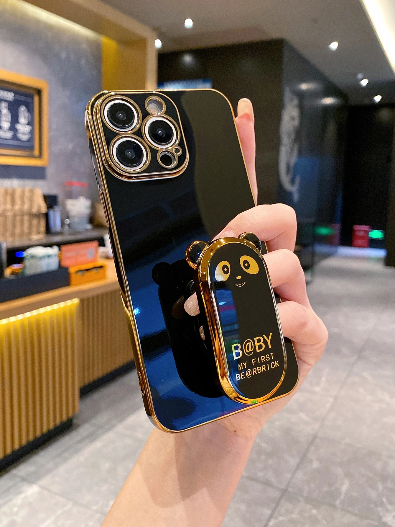 Luxury Plating Cute Bear Eye Folding Stand Holder Phone Case For Samsung Galaxy S25 Ultra S24 S23 FE S22 S21 S20 Plus Back Cover