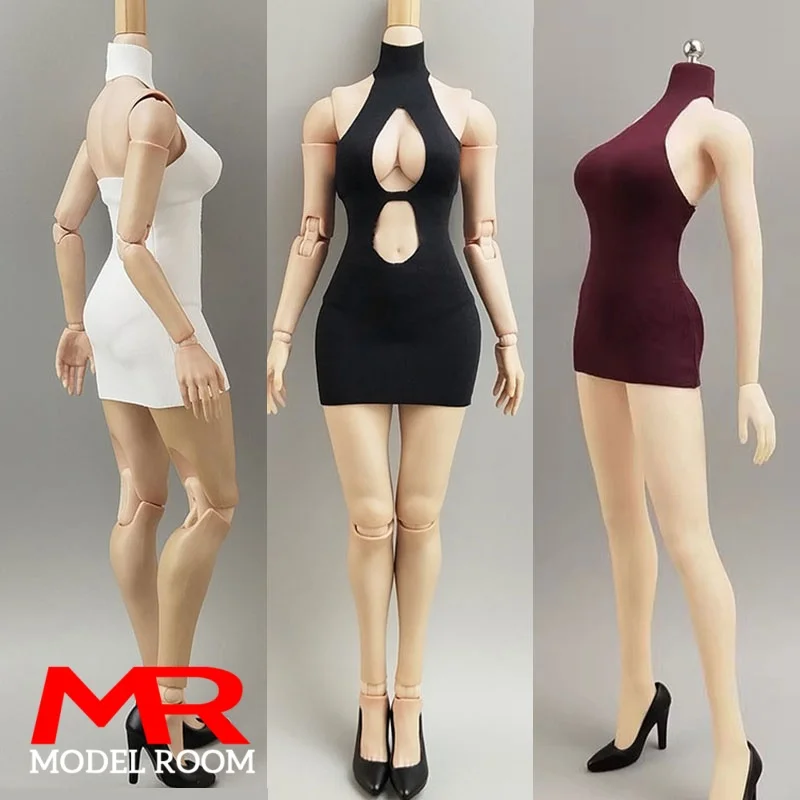 Vestido feminino de gola alta, saia curta, modelo de roupas, ajuste 12 ''tbl s07c at203, boneco de ação de soldado, escala 1/6