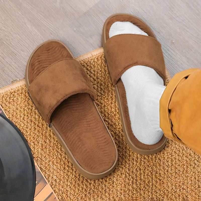 

Winter Men's Warm Slippers Fur Plush Slippers Indoor Comfortable Slides Warm Shoes Men Bedroom Home Warm Slippers Big Size 46 47