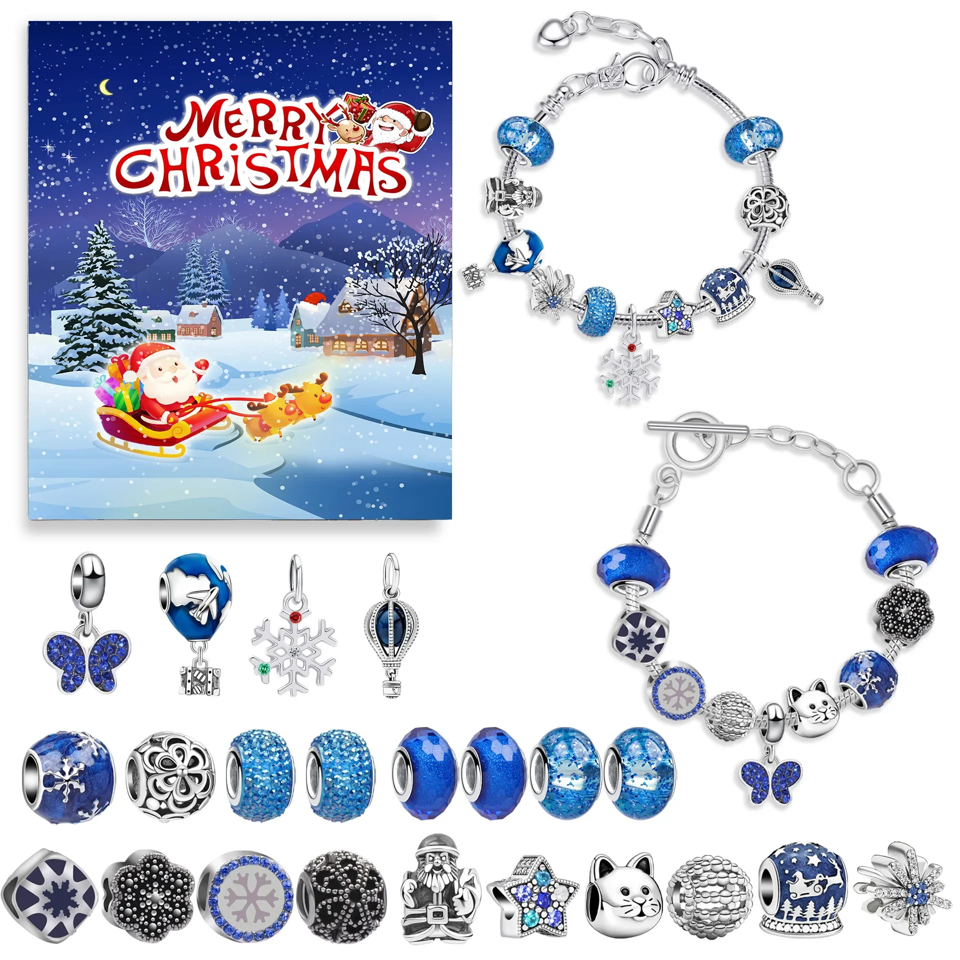 Verrassing Blind Box Set 24-Countdown Kalender Advent Christmas Charms Armband Set DIY Creatieve Ornamenten Kerst Kind Geschenken