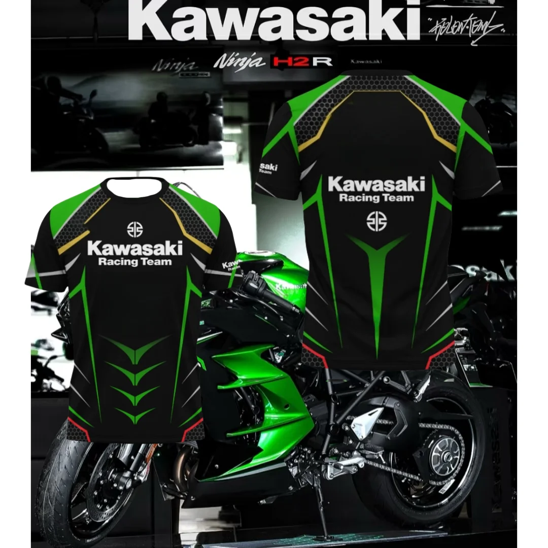 

Kawasaki Summer Outdoor Sports Trendy Quick Drying Breathable Motorcycle 3D Printed T-shirt Thin Sports Comfortable T-shirt