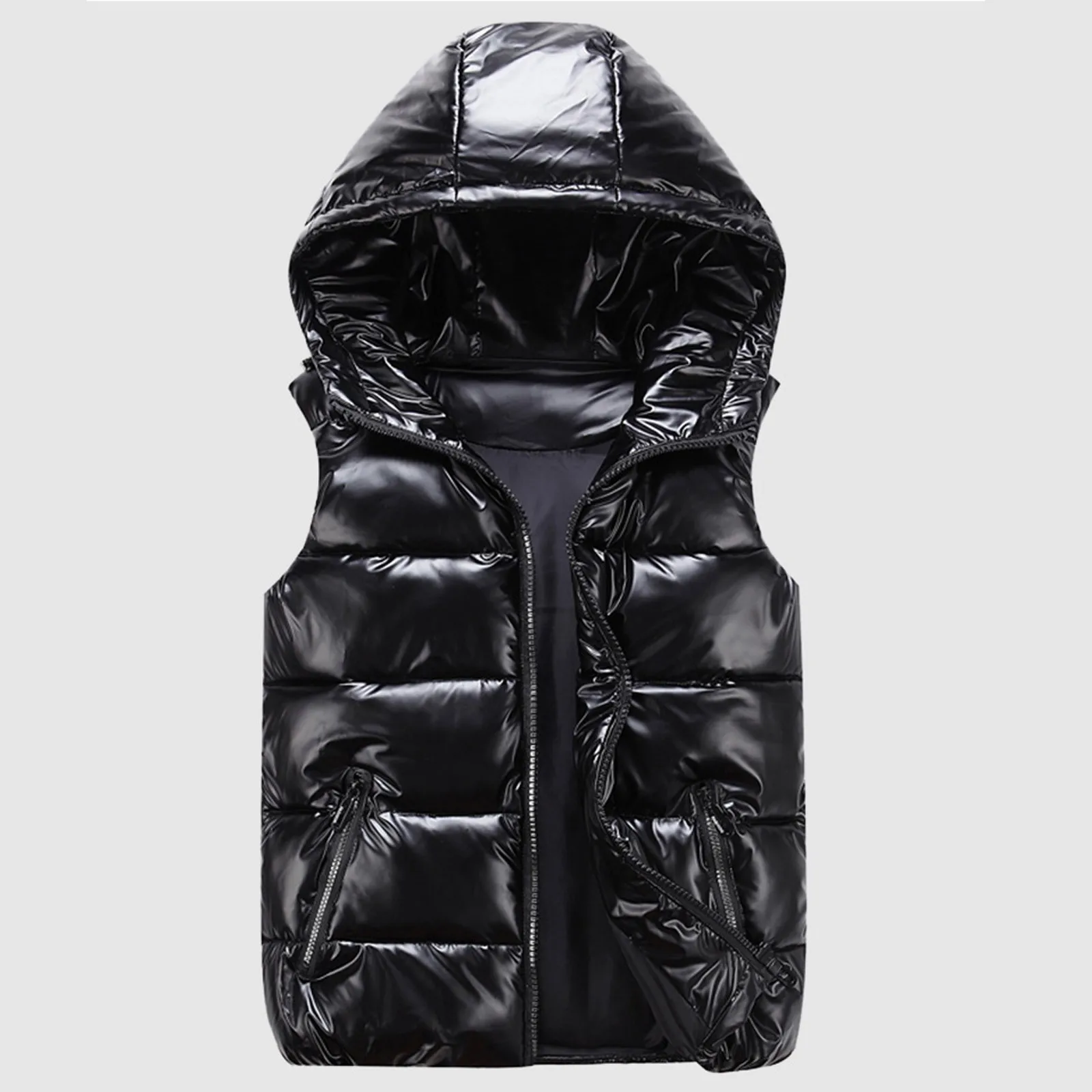 Man/woman/ child Vest Winter Hooded Glossy Cotton Vest Casual Waistcoat Men's Sleeveless Jacket Warm Overcoats Hat New Jacket