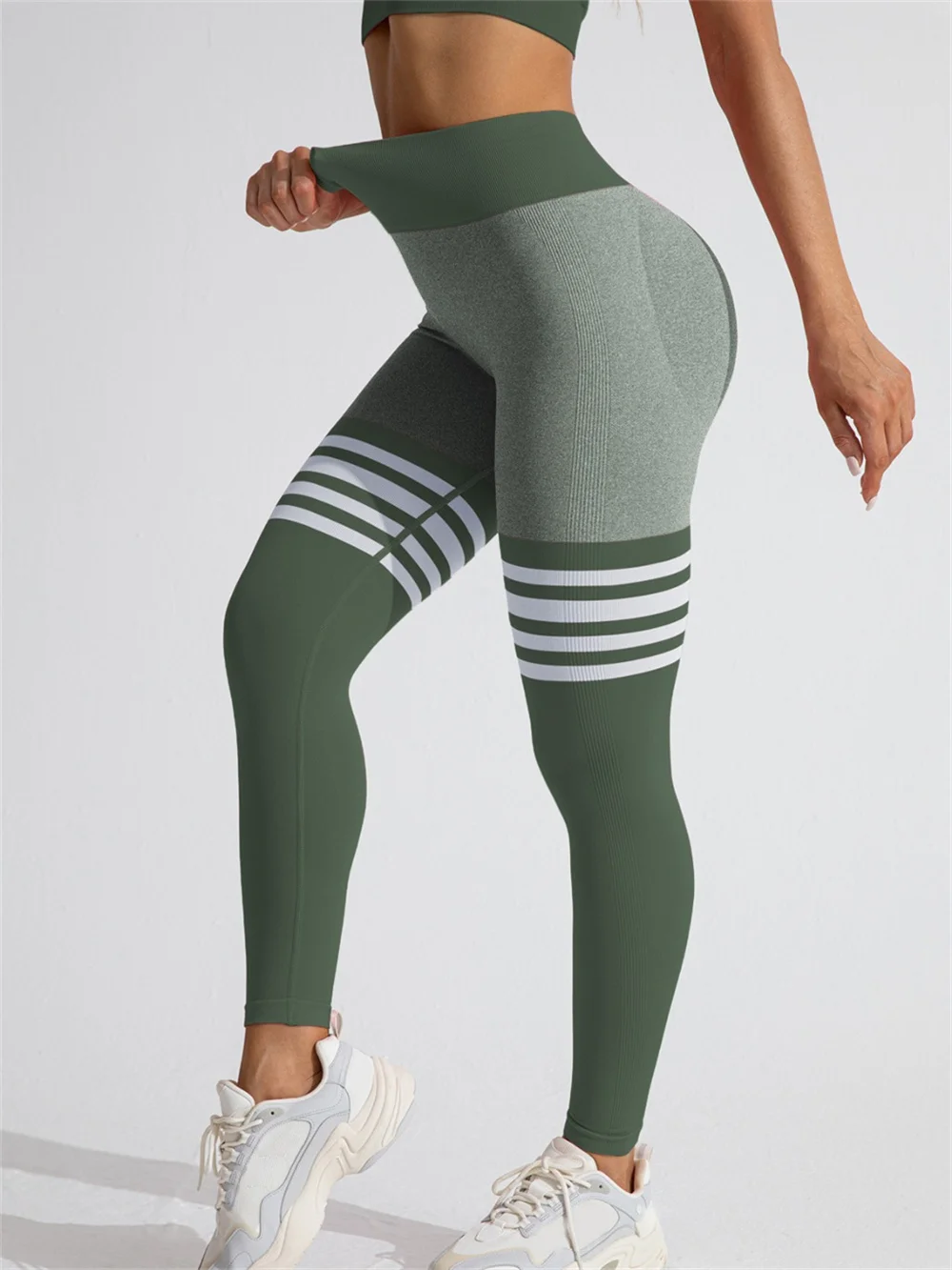 Women Seamless Stripe Yoga Pants High Waist Sexy Tummy Control Scrunch Butt Lifting GYM Workout Leggings Sports Fitness Clothing