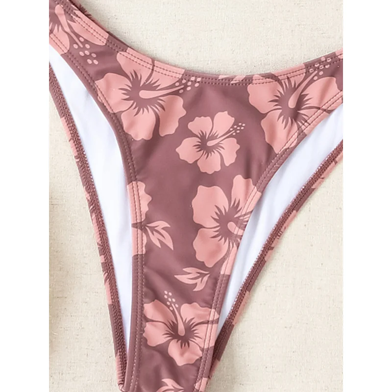 2025New Style Halter Neck Tie Sexy Triangle Bikini Two-Piece SetFlowerPrinted Swimsuitbikini