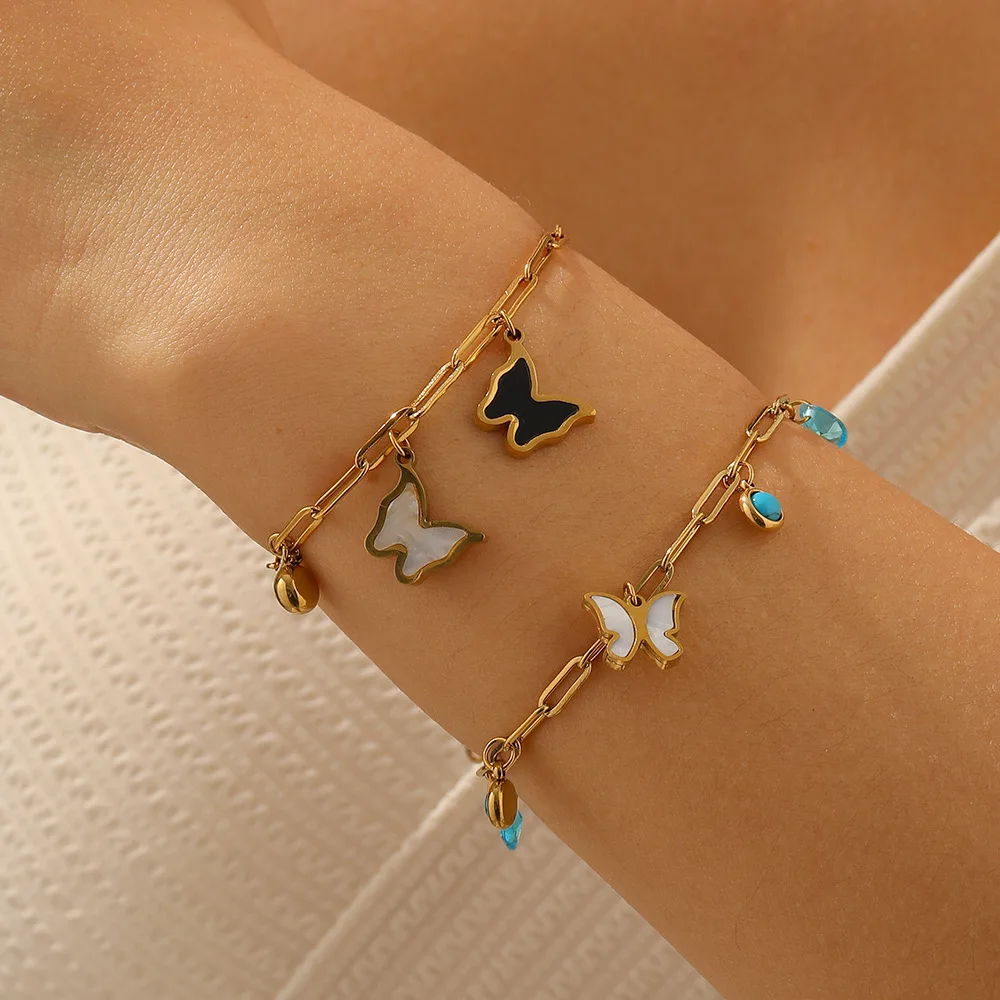

Butterfly Jewelry Stainless Steel 18k Gold Animal Butterfly Diamond-set Earth-shaped Bracelet for Women