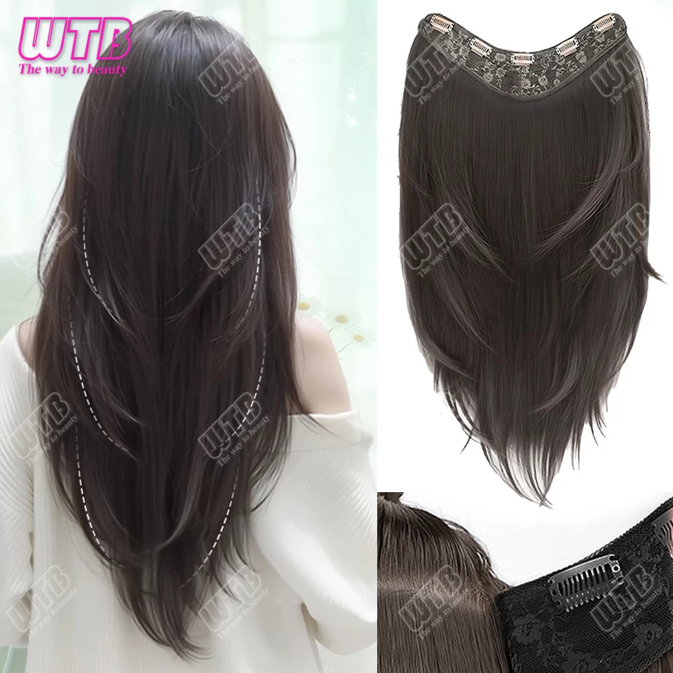 Synthetic Wig female One-piece Straight Wig Layered Extension Hair Wig Korean Fluffy Hair Piece Extension Hair Wig