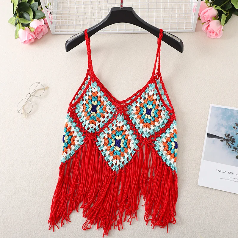 New Hollow Vest for Women Boho Tanktop Bohemian Crop Tops National Style Camisole Lady