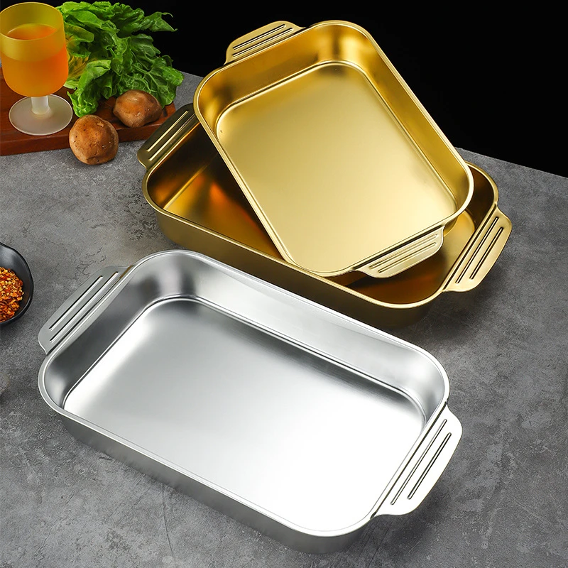 304 Stainless Steel Rectangular Baking Pan with Handle Non-stick Kitchen Fruit Bread Pastry Deepening Food Bake Tray Bakeware