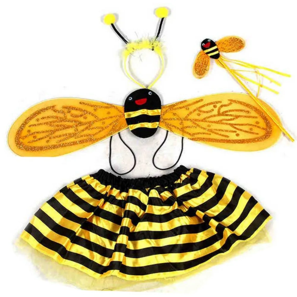 Princess Fairy Costume Set Halloween Costume Ears Headband Bee Wings Magic Wand Tutu Skirt Cosplay Prop Girls Dress Up