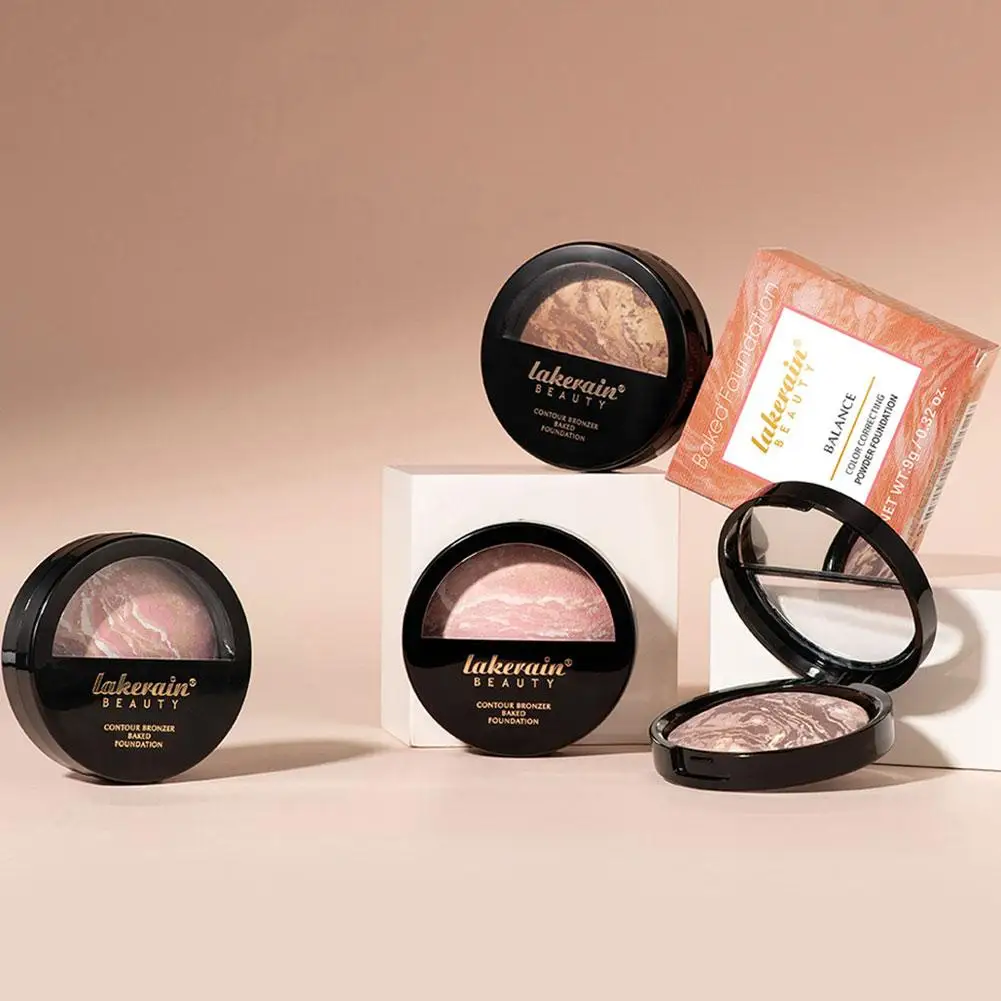 3-em-1 base de cozimento iluminador blush pó cor fundação correção óleo fosco controle facial fundação maquiagem bron f4c8