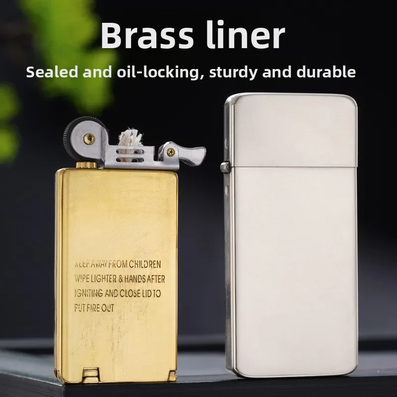 ZORRO ZC5 brass kerosine lighter, ultra-thin and finely carved with multiple patterns, portable windproof cigarette lighter tool