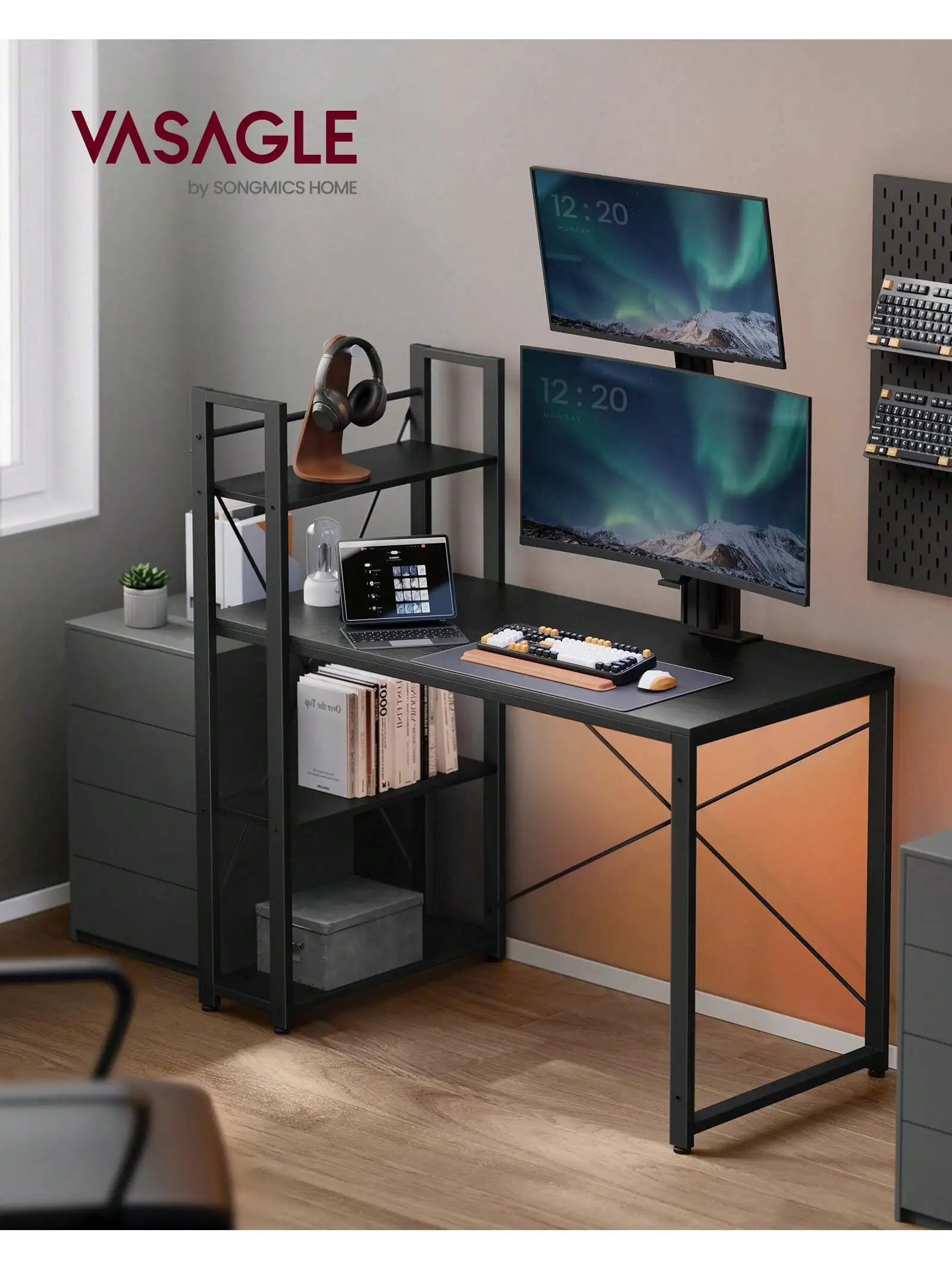 Scrivania VASAGLE: larga 120 cm con portaoggetti sinistro/destro. Studio/Home Office. Facile