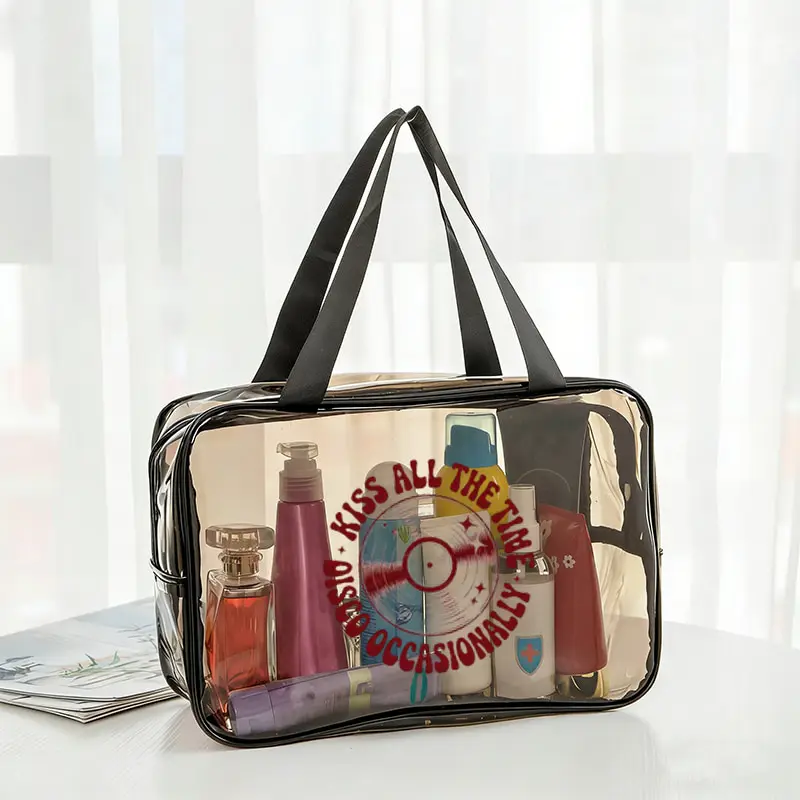 

Kiss All The Time Disco Occasionally Durable Fashionable Zipper Pvc Waterproof Handheld Makeup Bag Album Merch Tour Gift Bags