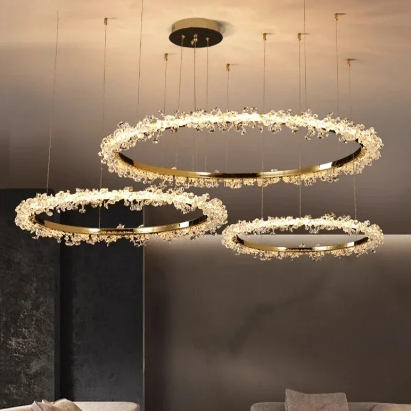 

Modern Lustre Crystal Dimmable Pendant Light Living Room Circle Hanging Lamp Foyer Gold Led Luminaris Suspend Lamp Fixtures
