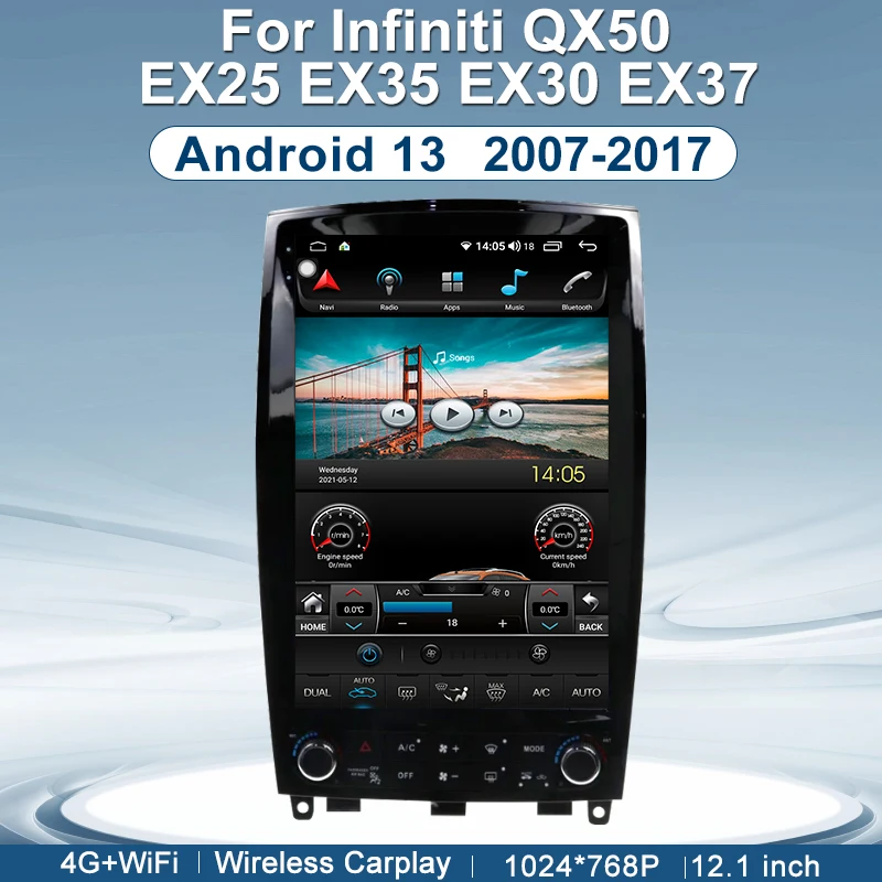 

Для Infiniti EX25 EX35 EX37 QX50 2007-2017 Android 13.0 Автомобильный радиоприемник Мультимедийный видеоплеер Стерео Беспроводная автомобильная GPS-навигация