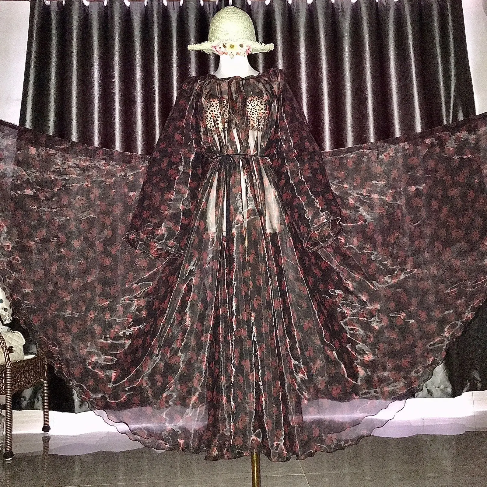 Length1.35-1.4m Glossy Liquid Water Gauze Organza Long Maxi Dress See Through Elegant Dresses