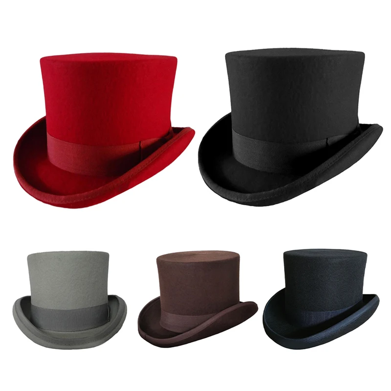 Classic Wool Felt President Hats Equestrian Cap Magic Hat Victorian Gentlemen Mad Top Hat Men Women Vintage Hatter Black Red