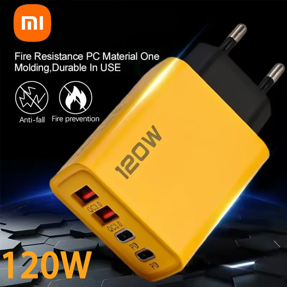 샤오미 120W 4 포트 USB C 타입 고속 충전 3.0 USB 2PD 고속 충전기 어댑터, 삼성 아이폰 샤오미 고속 충전 EU/US 플러그