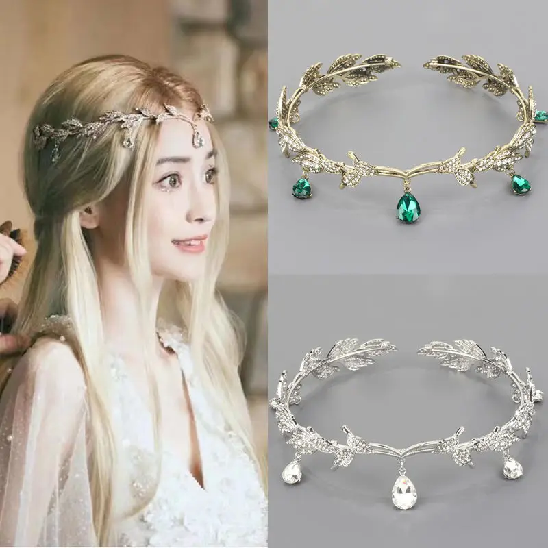 

Exotic style water diamond eyebrow center pendant with bridal retro crown, bohemian hairband, Hanfu garland for women