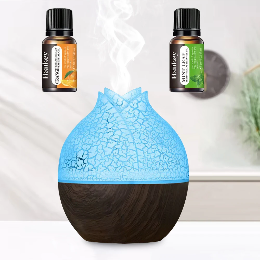 アロマセラピーディフューザー付き130ml超音波加湿器 - 7色のLEDライト、タッチコントロール、USB電源、寝室/オフィス用