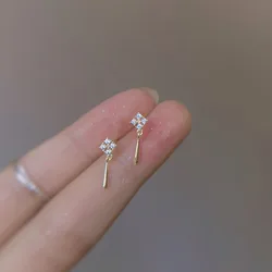 Sweet Golden Zircon Pendant Tassel Earrings for Women Romantic Wedding Party Jewelry Valentine's Day Gift