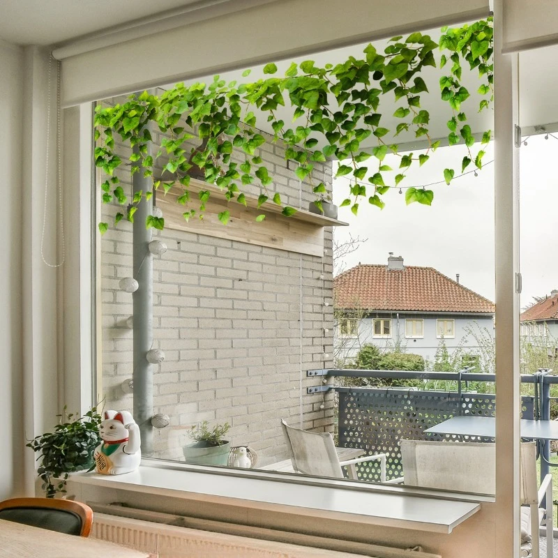 ملصق نافذة إبداعي من أوراق الشجر الخضراء والنباتات لغرفة الأطفال، وديكور المنزل، وملصقات نافذة زجاجية للحديقة