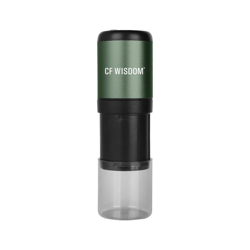 

CF WISDOM Mobile Rechargeable Coffee Grinding System with 15g Bean Capacity 420 Stainless Steel Construction Five Star Burr Camp