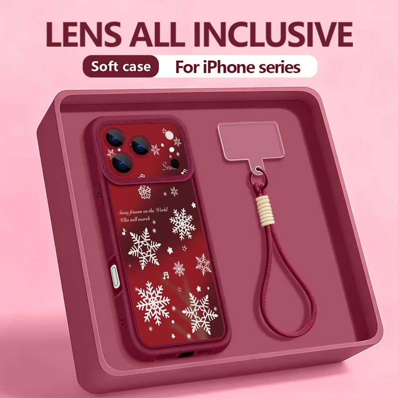 Weihnachts-Schneeflocken-Druck-Lanyard-Telefonhülle für iPhone 17 Pro 16 14 15 Pro Max 12 13 Pro Max Air 16e 11 Weiche Handgelenkschlaufe-Abdeckung