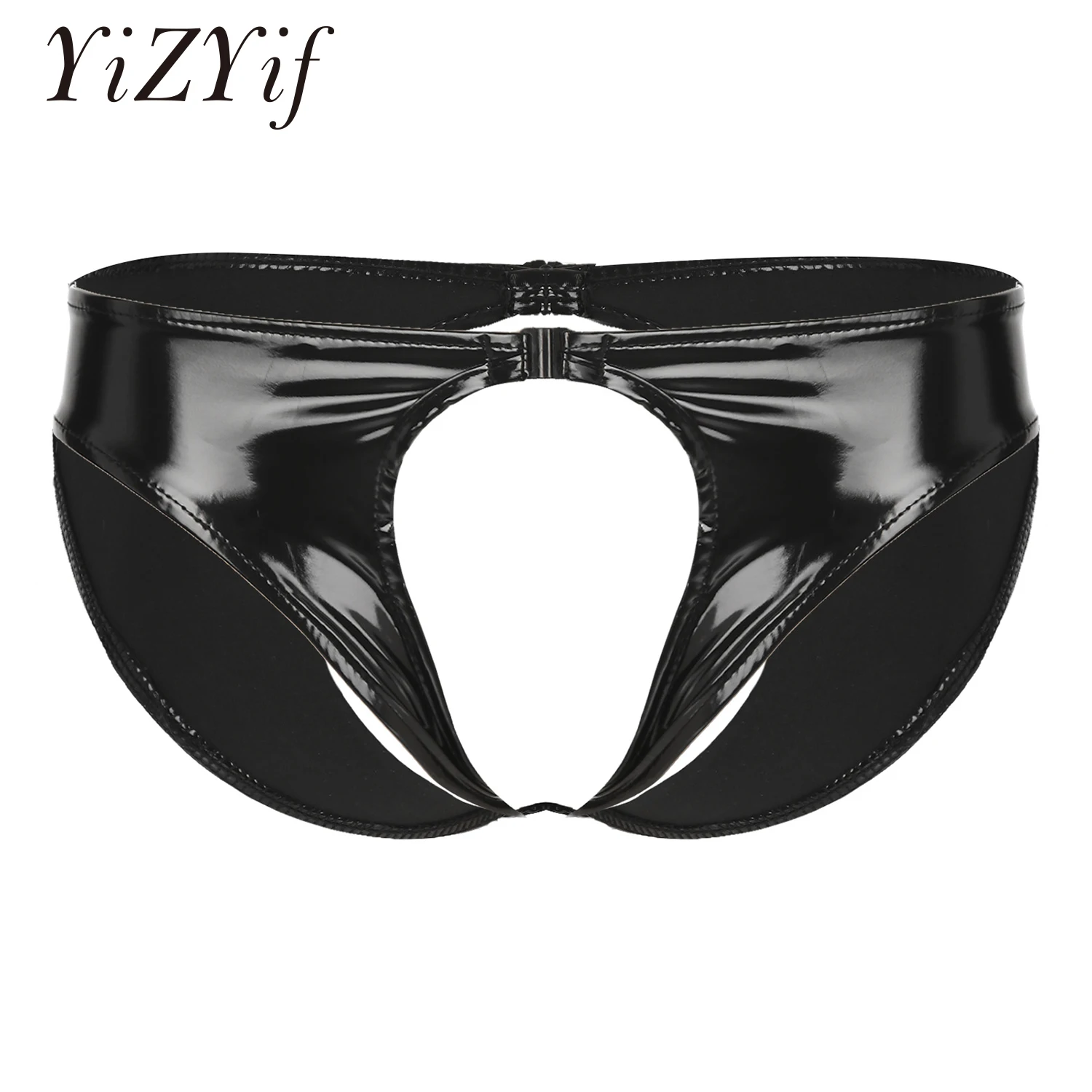 Sexy Man Sissy Underwear Low Rise Crotchless Thongs Panties Latex Briefs Open Butt Underpants Wetlook Patent Leather Lingerie