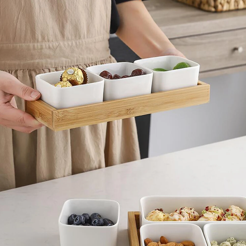 

Ceramic Snack Plate Safe Multi grid Storage Food Serving Dishes Entertaining Practical Lightweight Compact Easy Clean