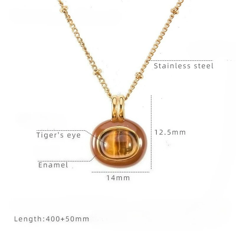 Emaille Glasierte Tigerauge Stein Geometrische Anhänger Titan Stahl Frauen Licht Luxus High-end-Mode Halsketten Edlen Schmuck – Detail 1