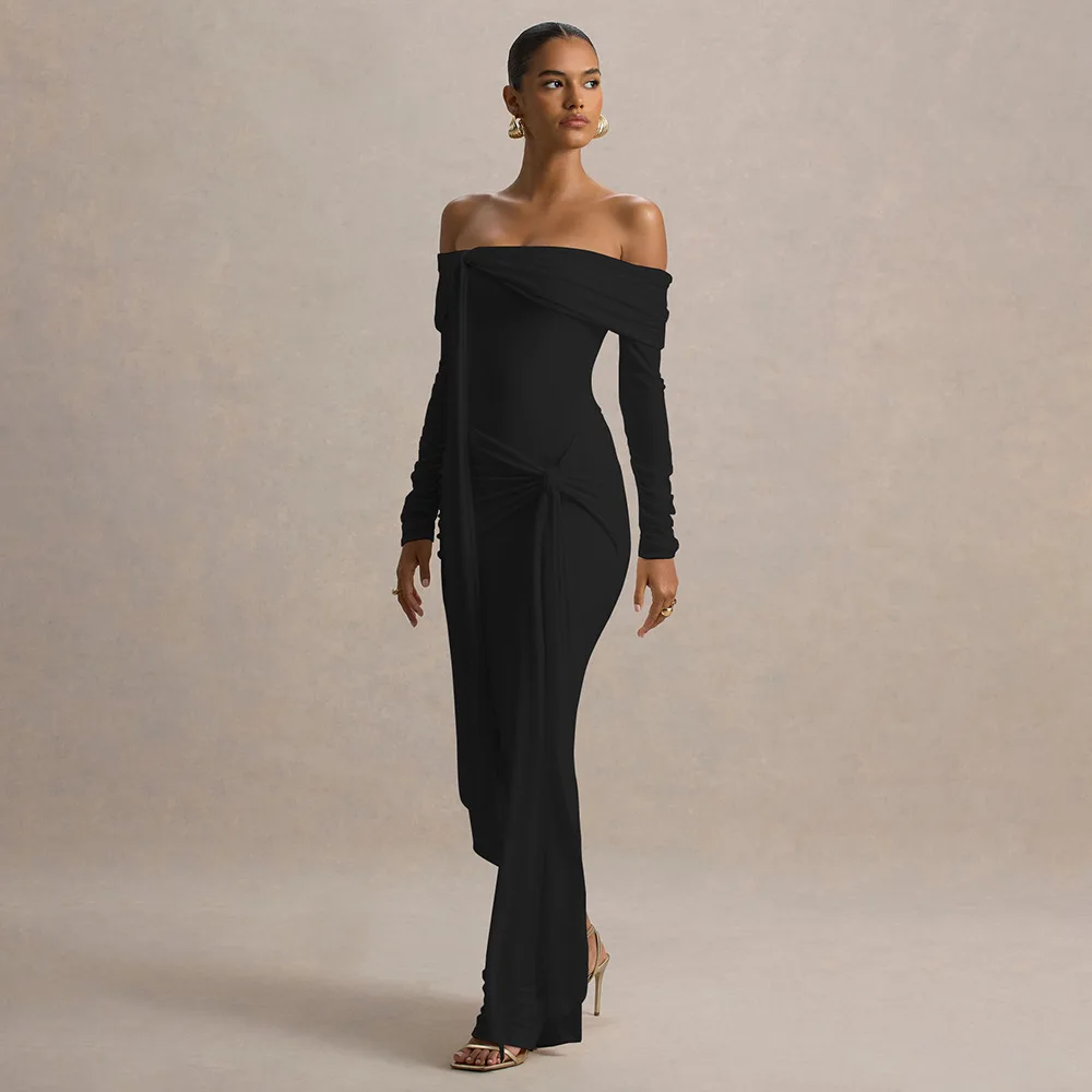 Abito lungo da donna senza spalline con scollo a cuore e corpetto smock Abito da gala Abito da sera minimalista in chiffon Elegante lungo fino al pavimento