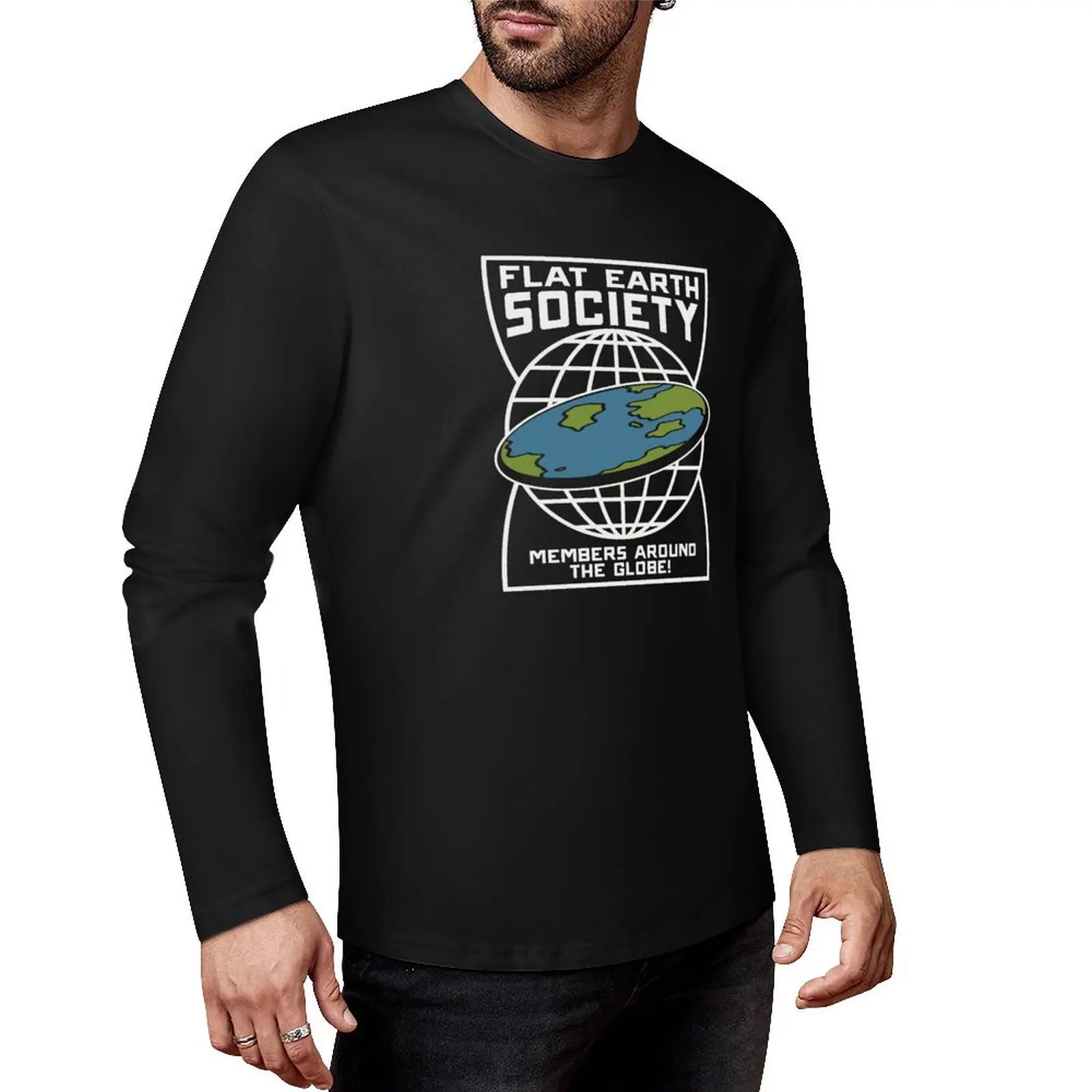 

Flat Earth Society - Members Around The Globe Long T-Shirt tees boys t shirts quick-drying t-shirt Men's cotton t-shirt