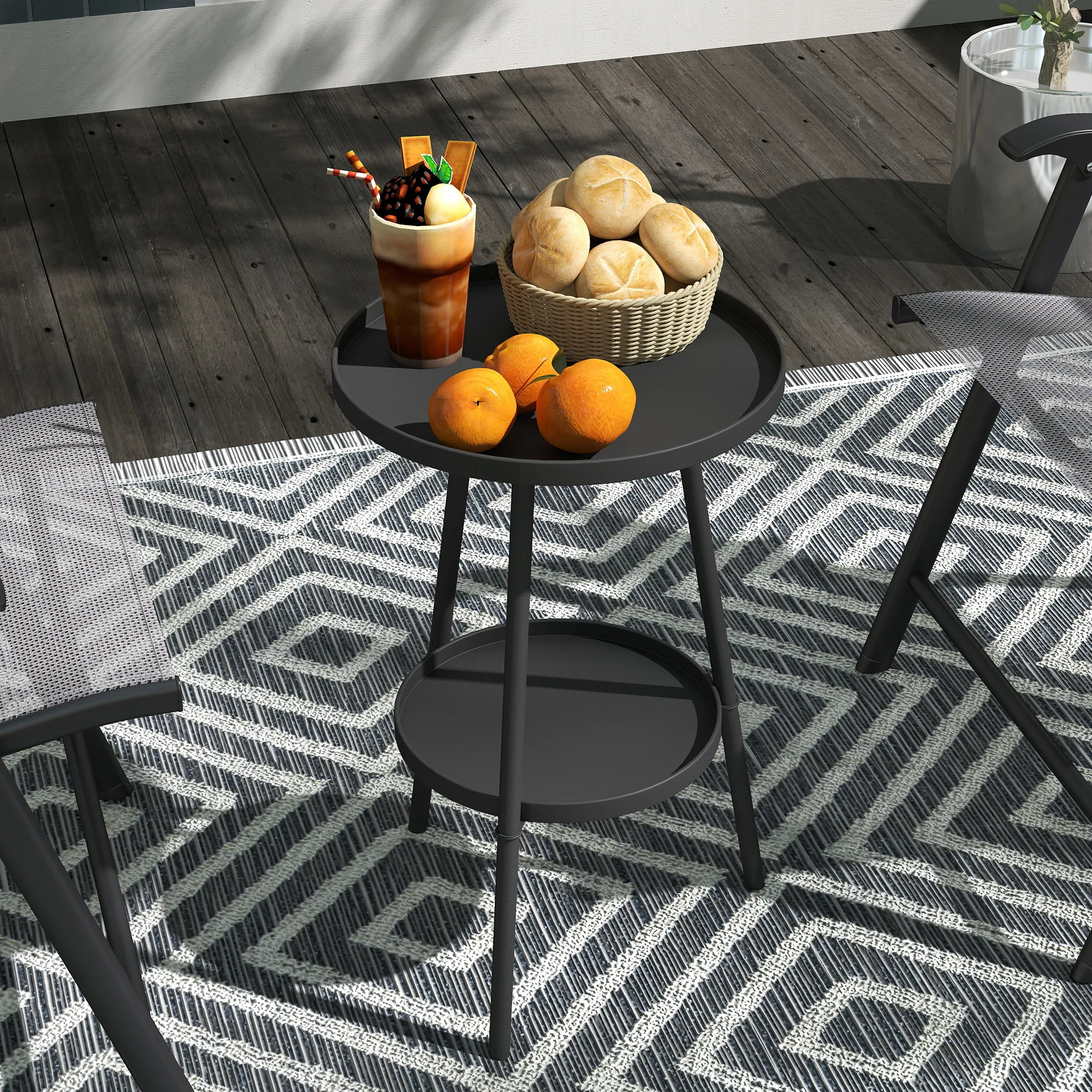 Table de jardin ronde Outsunny à 2 niveaux, table de terrasse extérieure Ø32x51 cm avec plateau inférieur et structure métallique pour usage extérieur et intérieur, noir