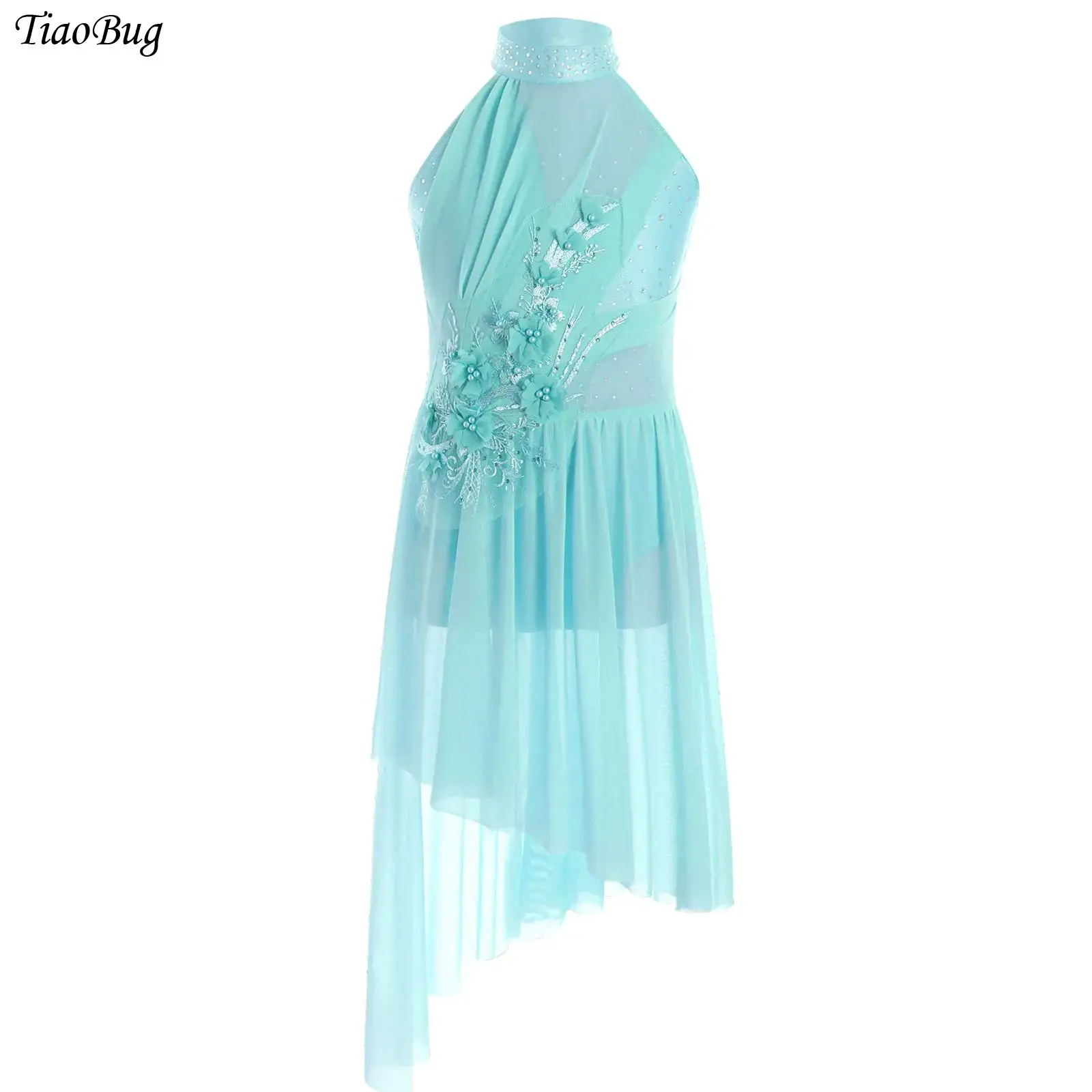 

Kids Girls Ballet Dress Lyrical Dance Rhinestone Gymnastics Leotard Tulle Dress Figure Skating Modern Contemporary Dance Costume