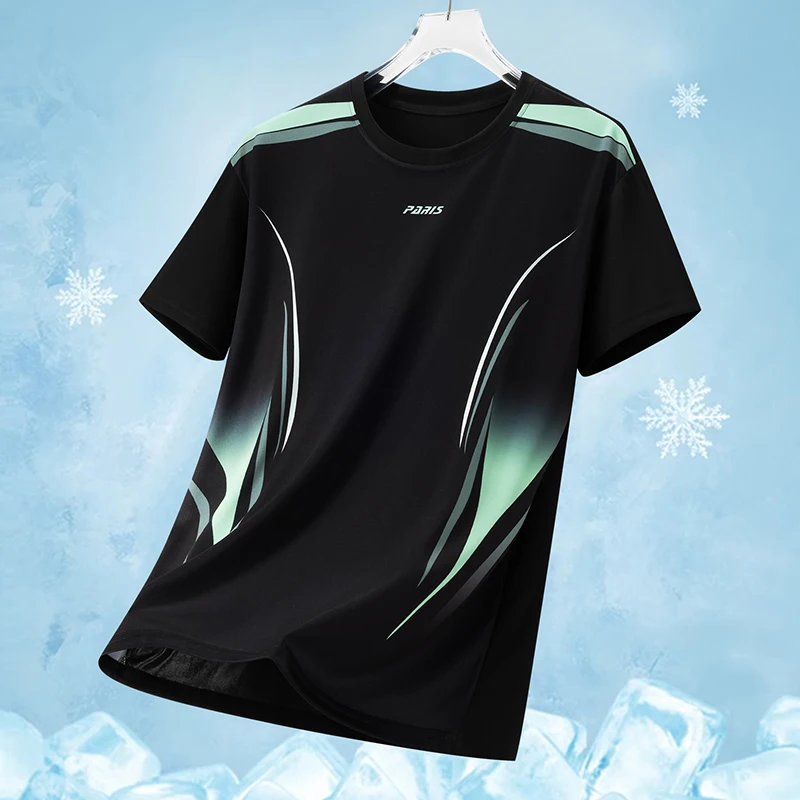 Summer Gradient Ice Silk round Neck Quick Dry Sport T-Shirt Men Women Outdoor Running Training Lightweight Breathable Trendy Top