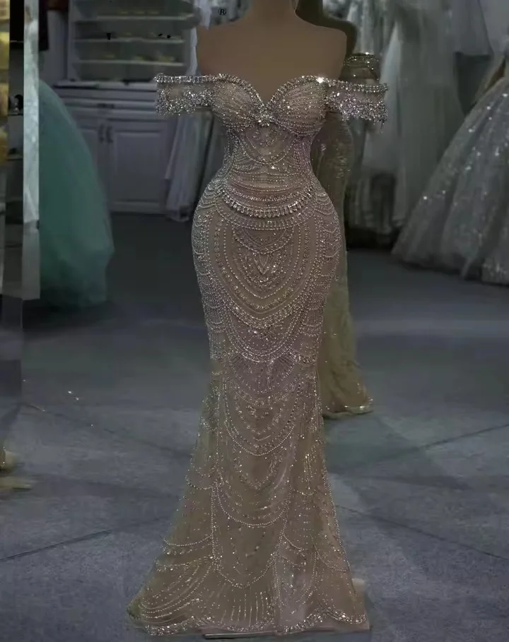 

Роскошное платье Вечерние платья цвета шампанского с бисером и открытыми плечами Русалка Свадебные платья Met Gala 2026 Индивидуальные