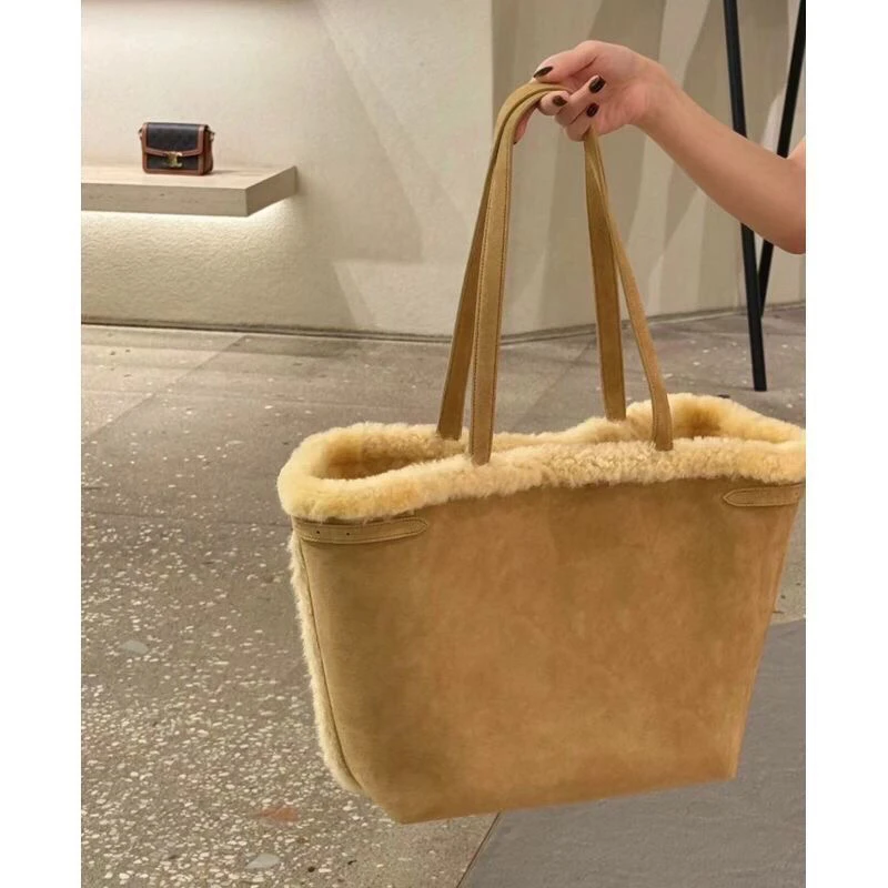 

Меховые сумки для женщин, зимние сумки на плечо для девочек, верблюжий цвет, модная универсальная сумка-тоут большой вместимости, хорошее качество