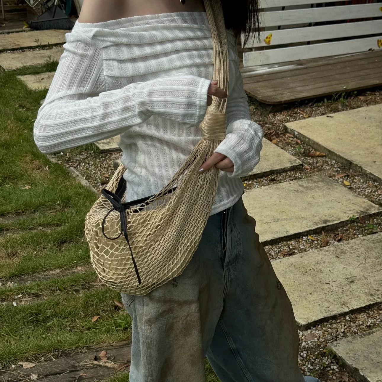 

Новая тканая сетчатая сумка Lazy Sle, женская сумка для пельменей в виде хлеба, сумка через плечо, пригородная сумка Fi Net Bag, мягкая повседневная сумка Vaion Sle