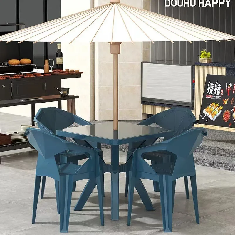 Dining table Garden plastic combination food stall Night market barbecue dining table and chairs Waterproof and sunscreen