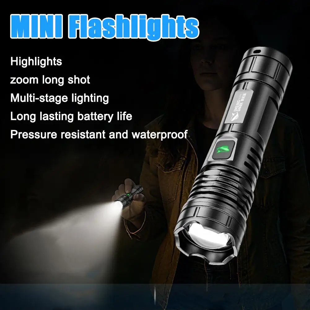Powerful LED Flashlight USB Rechargeable Zoomable Torch 5 Modes Waterproof Portable Camping Lantern Outdoor Adventure Lamp