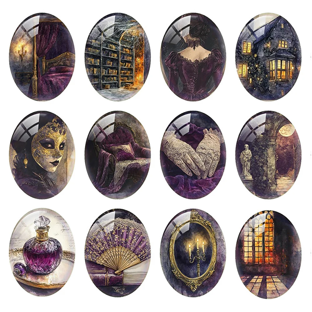 

10pcs/lot Halloween Purple Gothic Girl Haunted House Candle Oval Photo Glass Cabochon Flatback Demo Cameo Diy Jewelry Making
