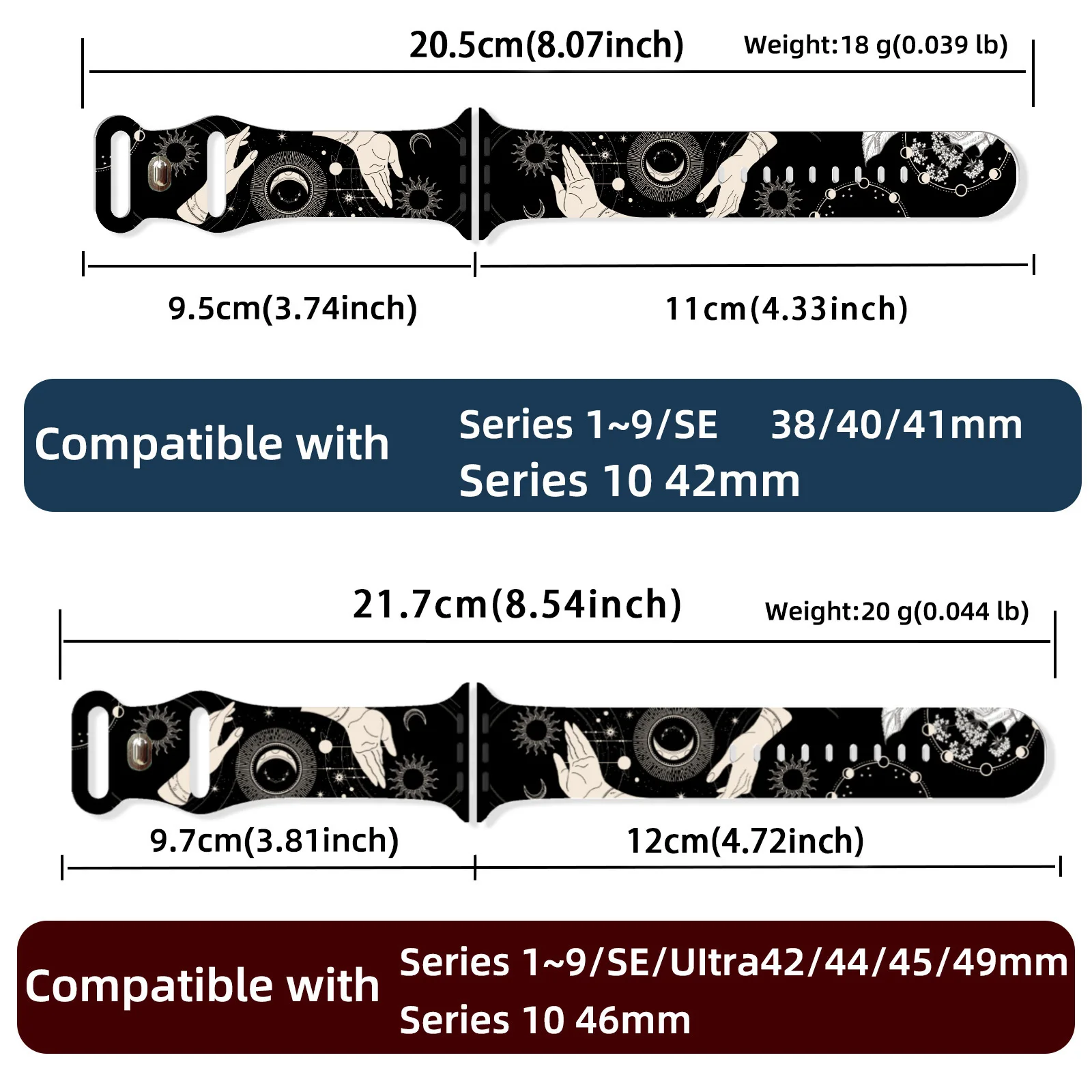 占星術シリーズプリントバンド Apple Watch 10-9-8用 シリコンストラップ 交換可能 iWatch 49mm 45mm 44mm 42mm ウォッチバンド