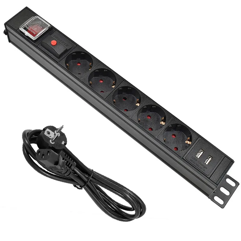 

5 Way EU Power Strip Socket PDU Power Strip Aluminum alloy with IEC-C14 Port Outlet extend with USB Overload protection