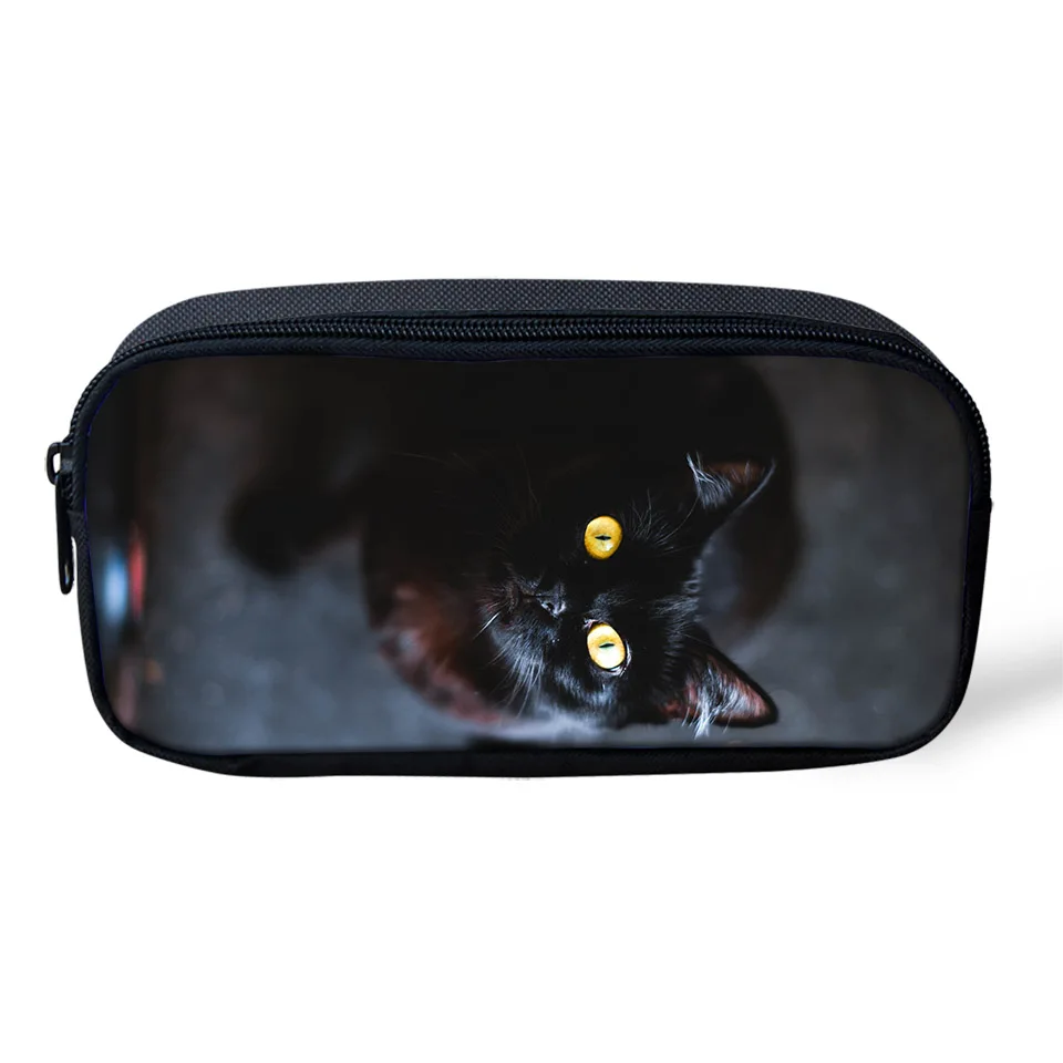 Kids Pencil Case Black Cats Print Pattern Students Stationery Box School Pen Bags Women Makeup Cosmetic Bag Girls Beauticians