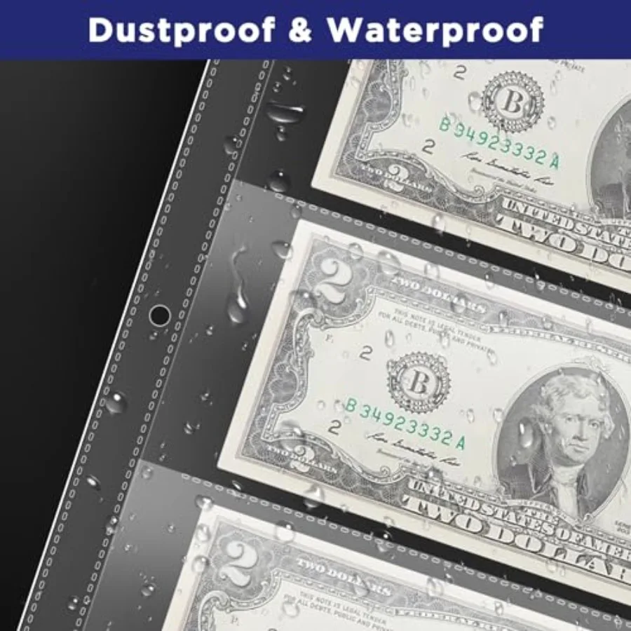 50 حزمة من أكمام الكاري 3 أكمام الأوراق النقدية 8.5 × 11 ورقة حماية لألبوم الأوراق النقدية لحامل الكاري #4