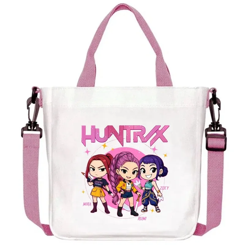 K-pop 악마 사냥꾼 캔버스 숄더백 소년 소녀용 애니메이션 패션 크로스바디 백 학생용 핸드백 심플 토트백