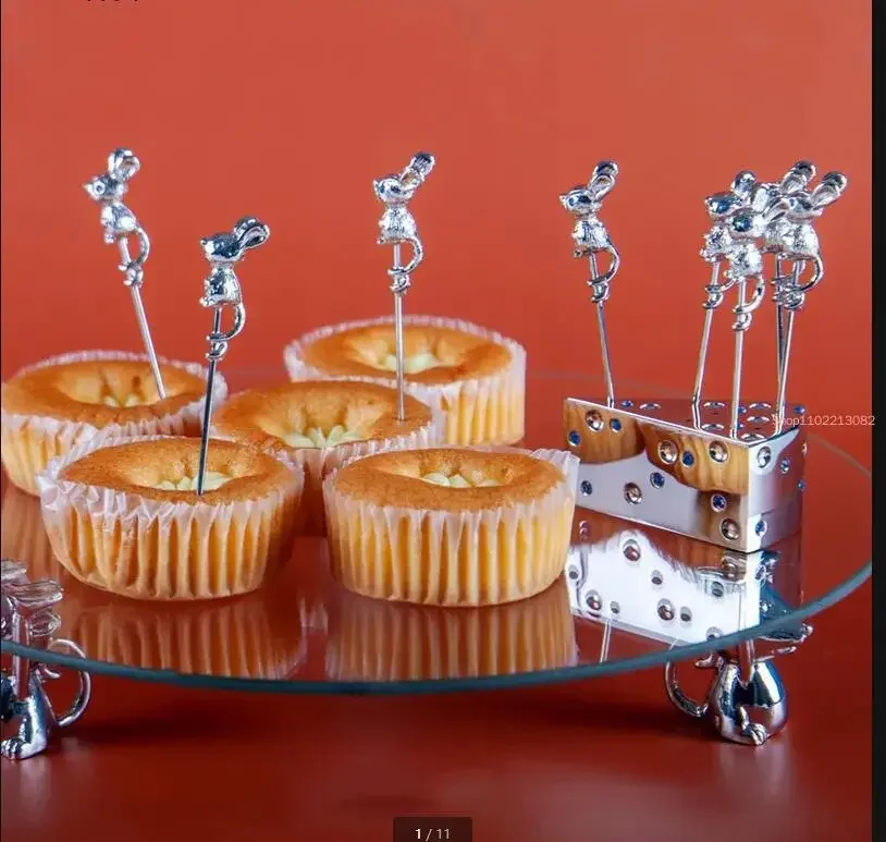 Mouse Stainless Steel Fruit Fork Fruit Stick Cheese Base Cake Organizer Dessert Fork Set Decorative Tableware Dinnerware Sets
