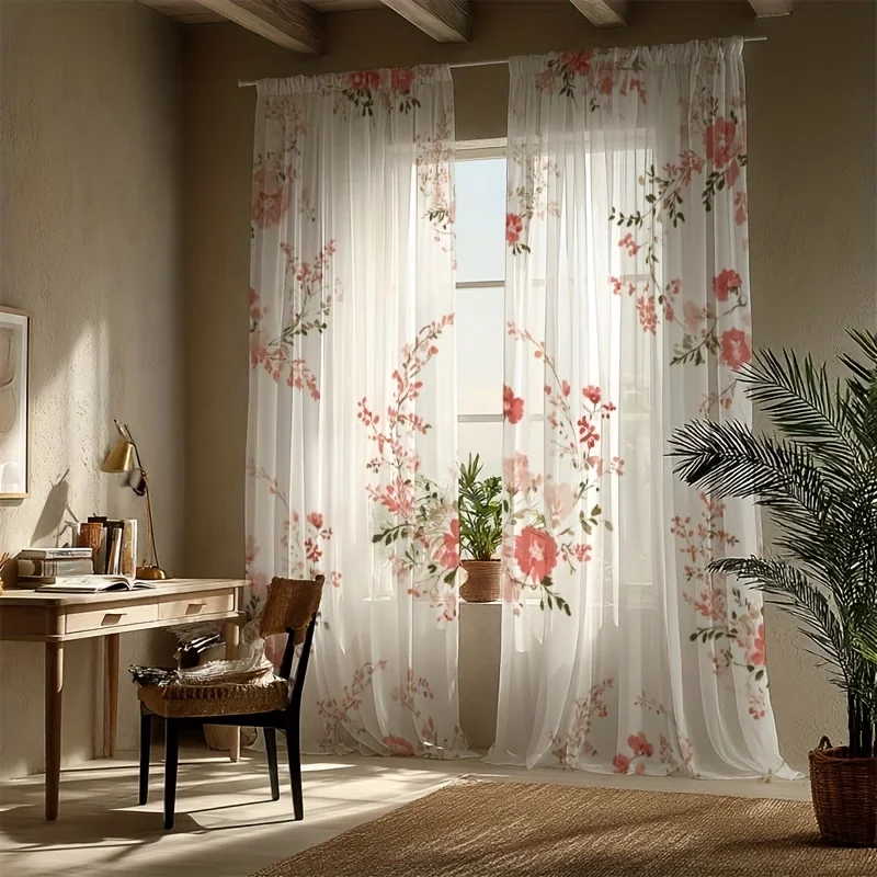 2PCS Digital Printing Sheer Curtain, Owl Forest Woodland Night Pattern, Wise Whimsical Nature Kids Bedroom Nursery Decor view 4
