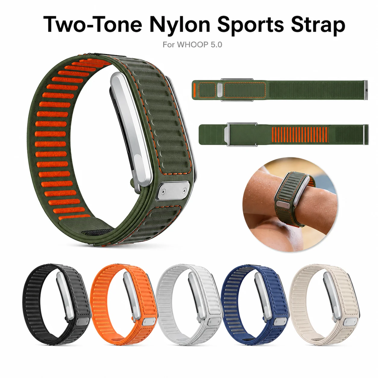 For Whoop 5.0 Two Tone Nylon Sports Strap Breathable Sweat Resistant Adjustable Watch Band for Standard ECG Version Fitness